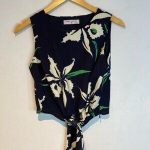 Haight Ashbury floral sleeveless button-down tie waist blouse size XS